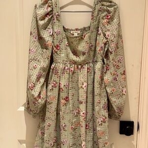 Blu Pepper Floral Dress in Green and Pink